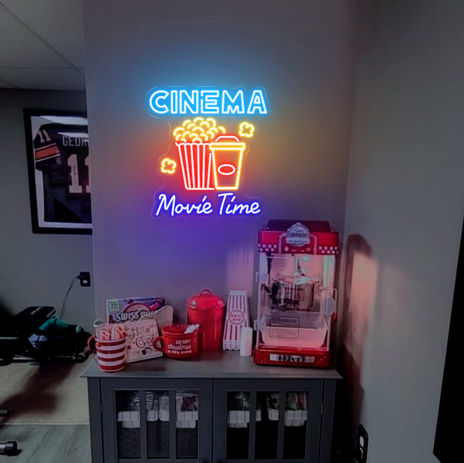Custom Movie Theater Cinema Film Neon Sign Decor Popcorn