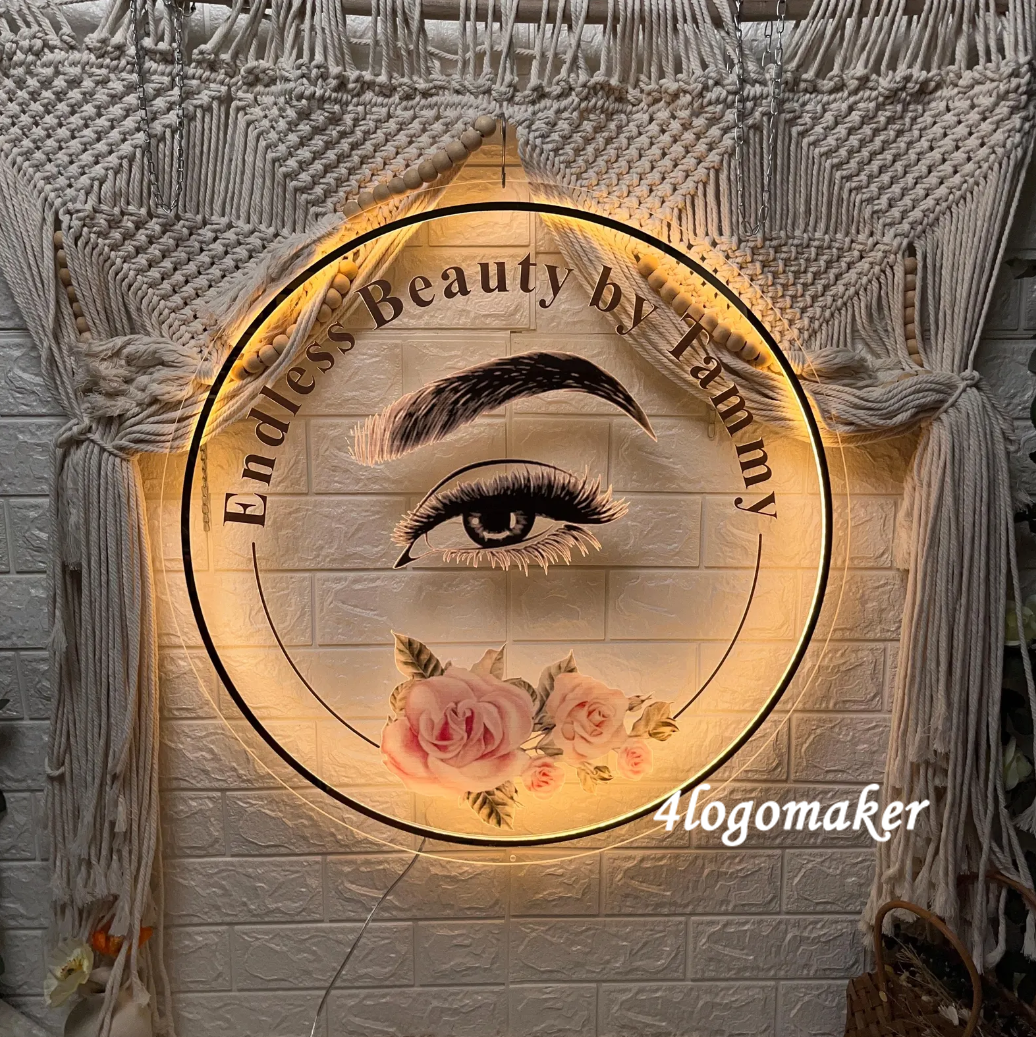 Custom Backlit Sign,Acrylic Sign,Gold Letter Sign,Round Acrylic Signage,Wall Logo Sign For Salon Beauty Studio Sign Decor,Business Sign