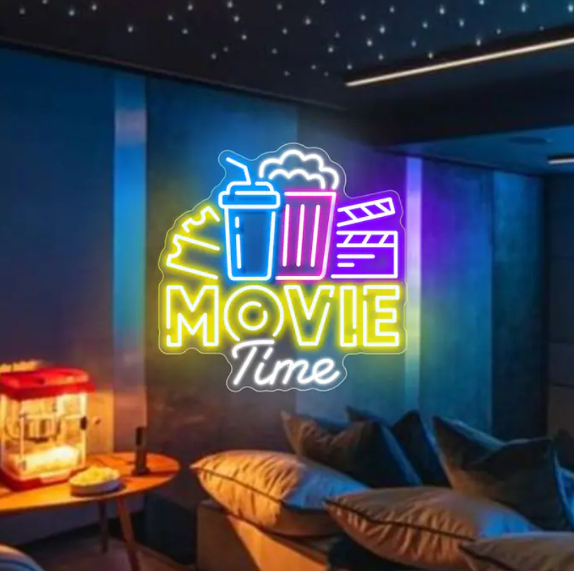 Custom Movie Theater Cinema Film Neon Sign Decor Popcorn