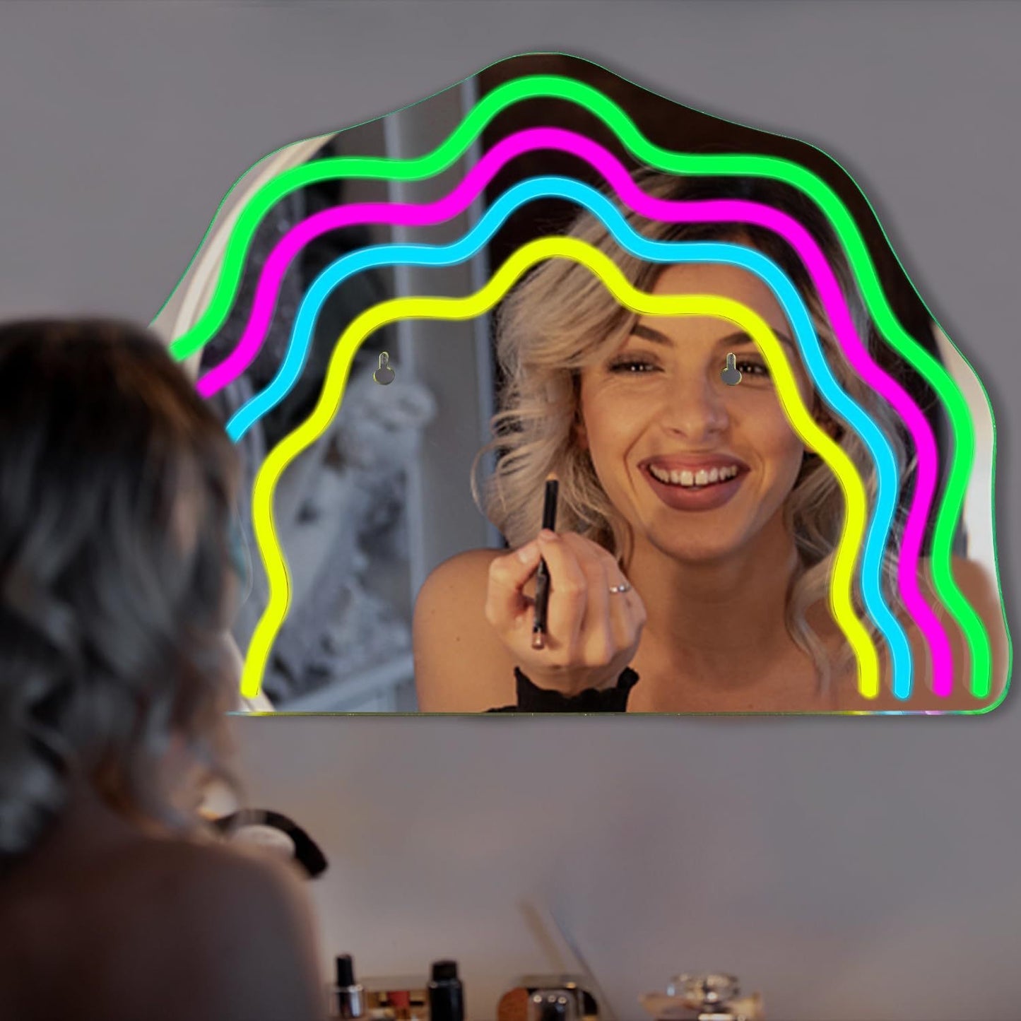 Custom Y2K Wavy Mirror LED Neon Light For Room Decor Wall Makeup Neon