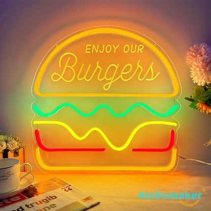 Hamburger Burger Food LED Neon Sign Light