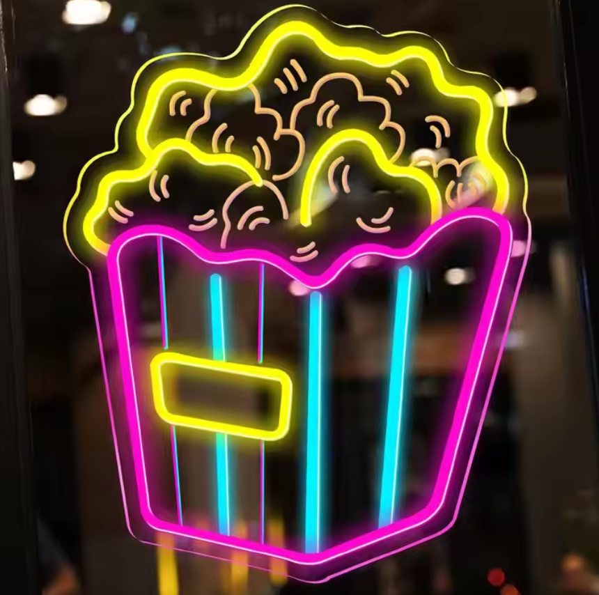 Custom Movie Theater Cinema Film Neon Sign Decor Popcorn