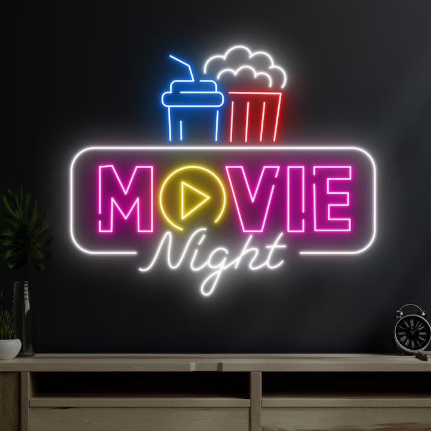 Custom Movie Theater Cinema Film Neon Sign Decor Popcorn