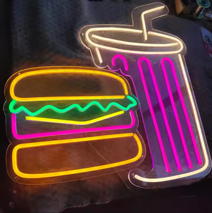 Hamburger Burger Food LED Neon Sign Light